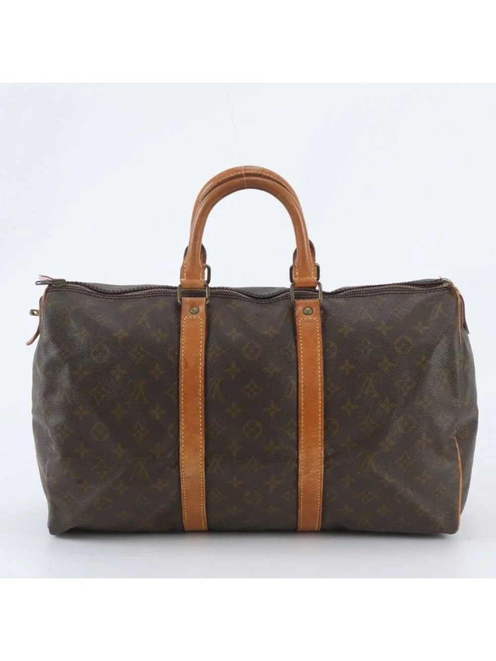 Louis Vuitton Monogram Keepall 45 Leather Boston Bag Tote Carry